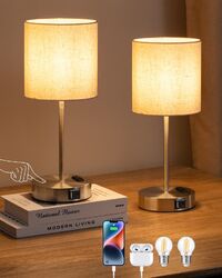 EDISHINE Tischlampe 2er Set mit USB Ladefunktion,Touch Dimmbar, Nachttischlampe