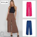 VILA Damen Culotte mit elastischem Bund Weiche Plissierte Palazzo Stoffhose