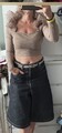ZARA CROPPED SHIRT IN RIPPENSTRUKTUR MIT TÜLL KRAGEN IN TAUPÈ GR. M
