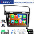 Autoradio DAB+ Android 14 4+64G Carplay GPS BT KAM Für VW Golf VII MK7 2013-2017