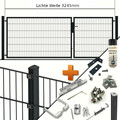Doppelstabmatte Zaun SET+Doppeltor 2-flg. B= 3,25mAsym. Zaunanlage Einfahrt Zaun