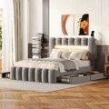 LED Polsterbett 140x200 cm Doppelbett Jugendbett Stauraumbett mit 4 Schubladen