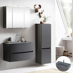 Badezimmermöbel Waschtisch Set matt grau Waschtisch Spiegel Midischrank Gäste-WC