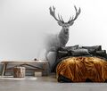Fototapete Hirsch Nebel Grau Tiere Wohnzimmer VLIES TAPETE XXL + KLEISTER