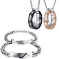 PARTNER SCHMUCKSET EDELSTAHL GRAVUR ANHÄNGER HERZ HALSKETTE ARMBAND FREUNDSCHAFT