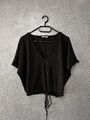 Zara Damen T-Shirt Schwarz Gr. M Kurzarm V-Ausschnitt 