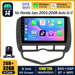 2+32G Android 14 AutoRadio Wireless Carplay Navi +Kam für Honda Jazz Fit 2001-08