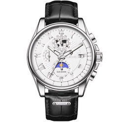 Leder Armbanduhr mit Datum und Chronograph Luxus Uhr Wasserdicht Leuchtzeiger