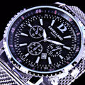Excellanc Herren Mesh Armband Männer Quarz Uhr Schwarz Rot Datum Edelstahl BLK5