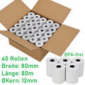 40 Thermorollen 80mm x 80m x 12mm Kassenrollen Bonrollen Waagenrollen EC BPAFrei