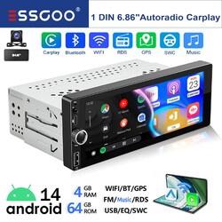 Android14 DAB+ Autoradio Universal 1 DIN 4+64G Carplay Navi USB Typ-C FM Kamera