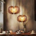 Hängelampe Pendelleuchte Wohnzimmerlampe Holzleuchte Hanf 1 flammig LED H 150 cm