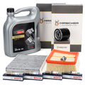 HIRSCHER Filterset + 4x BOSCH Zündkerze + 5L 5W30 für FORD FIESTA 6 1.25-1.6 Ti