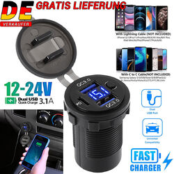 1-4× Auto Steckdose QC3.0PD +Dual USB Ladegerät Buchse 12V 24V KFZ mit Voltmeter