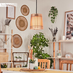 Holz/Stoff Wohn Schlaf Ess Zimmer Beleuchtung Pendel Hänge Lampe Leuchte rund
