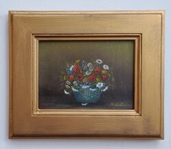 Öl Bild Blumenkorb  9 x 12 cm.   Preis reduziert  30%
