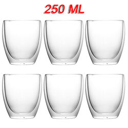 6x Doppelwandige Glas Becher Thermo Gläser für Latte Macchiato Kaffee Tee Tassen