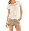 Ajour-Kurzarmpullover creme Strickpullover Sommershirt Kurzarm Pulli chic Luftig