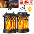 2x LED Solar Laterne Außenlampe Flamme Solarleuchte Hängelampe Hof Gartendeko DE