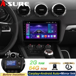 DAB+ 64G Android 14 Autoradio Carplay SWC GPS Navi Kam für Audi TT 8J 8N 2006-14