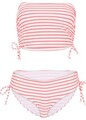 Neu Bikini mit seitlicher Raffung Gr. 36 Weiß Neonpink Bademode Schwimmanzug Set
