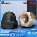 Hutmutter DIN 1587 Muttern M3 M4 M5 M6 M8 M10 M12 hohe Form Vernickelt / Schwarz