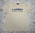 Ralph Lauren Damen Creme Elfenbein Black Label T-Shirt Big Logo Größe Large