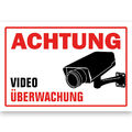 VIDEO ÜBERWACHUNG Schild Achtung 20x30cm Gebäude Video überwacht weiss rot #121