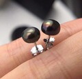 Schwarze Perlen Ohrringe|925 Sterlingsilber Ohrstecker Süßwasserperlen 6-7mm