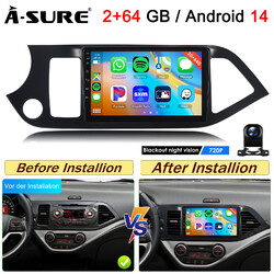 2+64G Android 14 AutoRadio Carplay GPS Navi AHD Kam Für KIA PICANTO TA 2011-2016