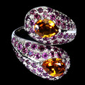 925 Sterlingsilber Ring Birne Citrin Rhodolith Granat Edelstein Schmuck Größe 9