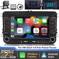 7" Android14 Autoradio Carplay RDS GPS Navi Für VW GOLF 5 6 Touran Tiguan+Kamera