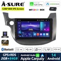 64G Android 14 Autoradio 1280P Carplay DAB+ Kam GPS Für Honda Fit Jazz 2009-2013
