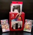 NINTENDO Switch (OLED-Modell) Weiß Gebraucht in OVP Top! Inkl. 2 Spielen+Pro Con