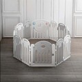 12+2 Paneele Laufgitter Baby Laufstall Faltbar Absperrgitter Krabbelgitter Grau