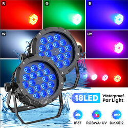 2x 270W Par Strahler 18 LED 6in1 RGBWA+UV DMX Par Bühnenlicht IP65 Wasserdichte