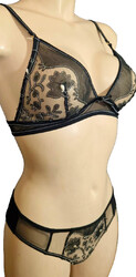 VALERY LINGERIE RT9 Bralette BH SET Ital.2 Gr.75B UK34B + Slip S 38 Schwarz