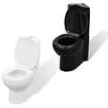 Stand Toilette Ecke Bodenstehend Keramik Soft Close WC Schwarz/Weiß vidaXL