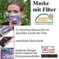 Baumwoll Maske Mund- und Nasen Maske Mundschutz Gesichtsmaske Atemschutz +Filter