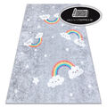 Moderne Waschbarer Kinderteppich JUNIOR Regenbogen Wolken grau Anti-Rutsch