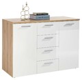 Sideboard Kommode Anrichte Wohnzimmer 2 Türen 4 Schubladen Eiche Weiß Hochglanz