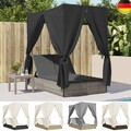 Doppel Sonnenliege mit Dach Vorhängen Doppelliege Gartenliege Poly Rattan vidaXL