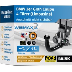 AHK für BMW 2er Gran Coupe ab 20 vert. abnehmbar BRINK +13pol E-Satz ABE