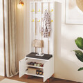 Flurgarderobe Schuhschrank Wandpaneel mit Lamellen Sitzbank Garderobenset Weiß