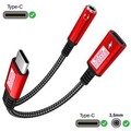 2 in 1 Audio Adapter USB-C auf Klinke 3,5mm Aux Rot Musikhören + Laden samsung