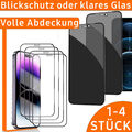 Blickschutz Panzerfolie Glas Für iPhone 15 14 13 12 11 Pro Max XR Displayschutz