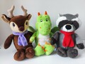 3er Set: Waschbär + Reh + Drache STOFFTIER PLÜSCH 24 CM PLÜSCHTIER KUSCHELTIER