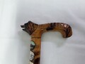 alter Gehstock geschnitzt Tier Kopf Stocknägel Holz Wanderstock Spazierstock 