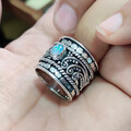 Äthiopischer Feueropal Edelstein 925 Sterling Silber Handarbeit Damen Ring /p...