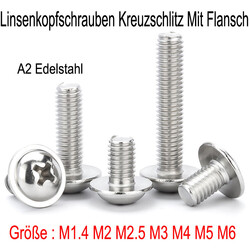 Linsenkopfschrauben Mit Flansch Kreuzschlitz M1.4 M2 M2.5 M3M4M5M6 Edelstahl V2A